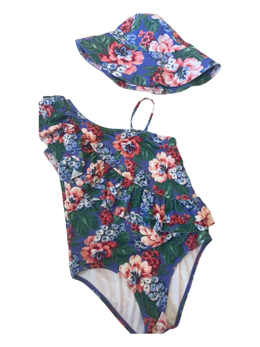 Janie and Jack Girl Floral Ruffle Shoulder Swimsuit Size 10